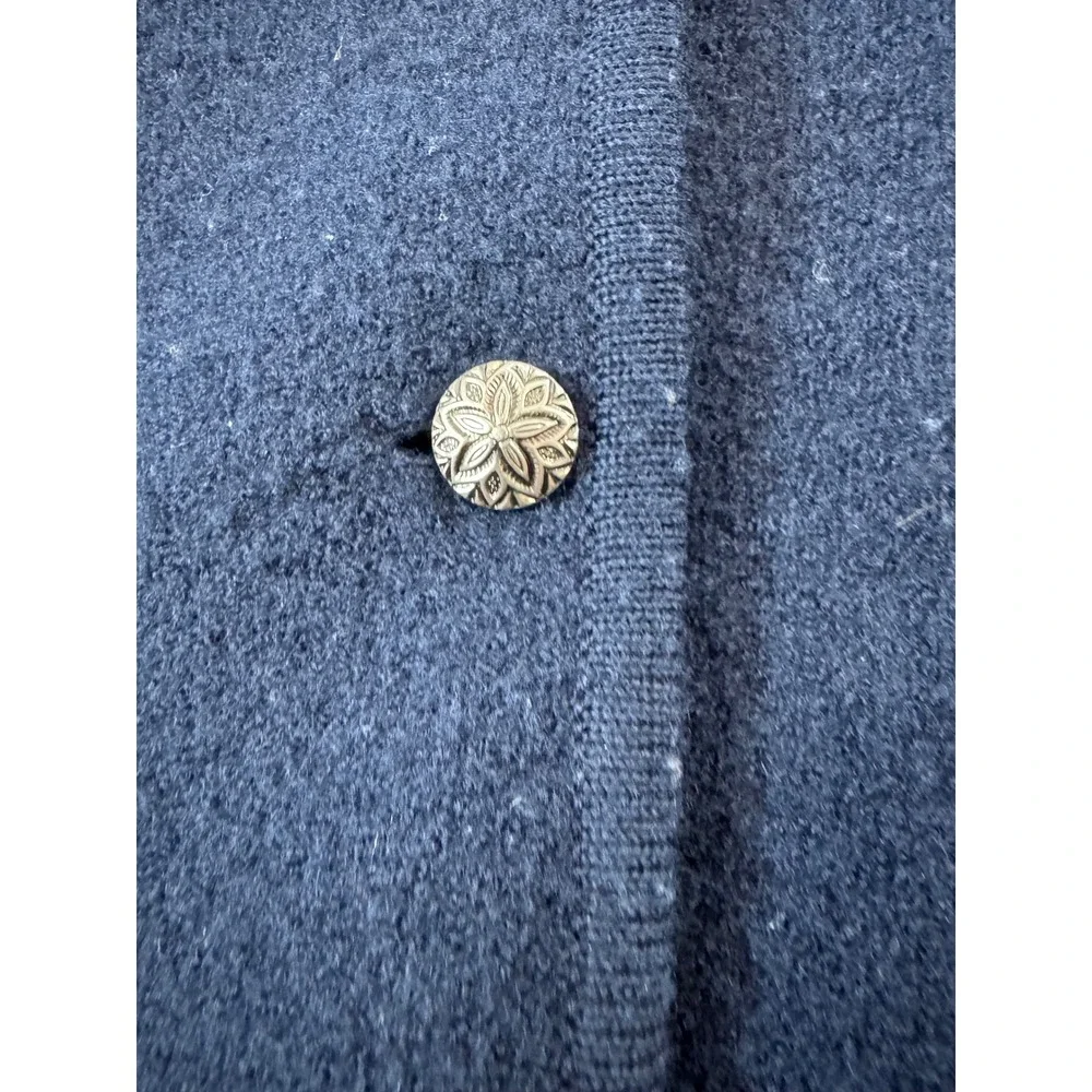 Talbots‎ Women Navy Blue Button Front Cardigan Sweater Large Collared Pockets